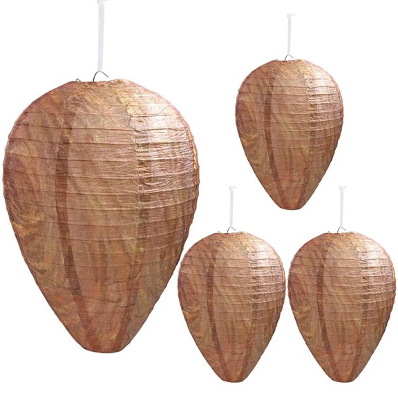 4 Pack Outdoor Wasp Nest Decoy, Non-Toxic Hanging Deterrent for Wasps Hornets, Easy to Hang Pest Repellent for Home Garden and Camping