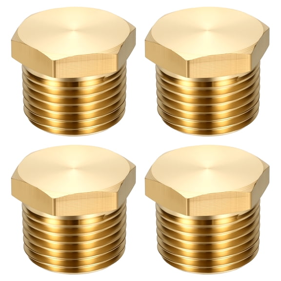4 Pack Outer Hex Head Socket Pipe Plug Fitting, 1/2" NPT Male Threaded End Cap, Brass Outer Hex Thread Pipe Fittings for Water Pump, Engine, Industrial Piping