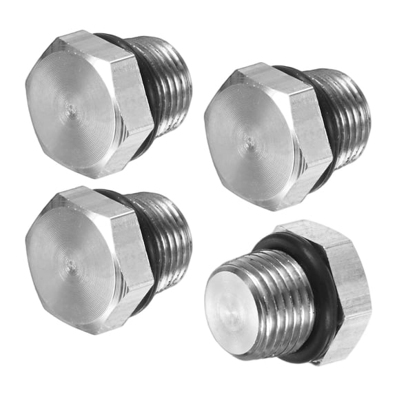 4-Pack Outer Hex Head Thread Pipe Plug Fitting, 1/8 NPT Male 304 Stainless Steel Solid Thread Bung Plug with Sealing Ring