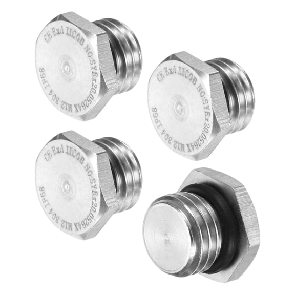 4-Pack Outer Hex Head Thread Pipe Plug Fitting, M12x1.5mm Male 304 Stainless Steel Solid Thread Bung Plug with Sealing Ring
