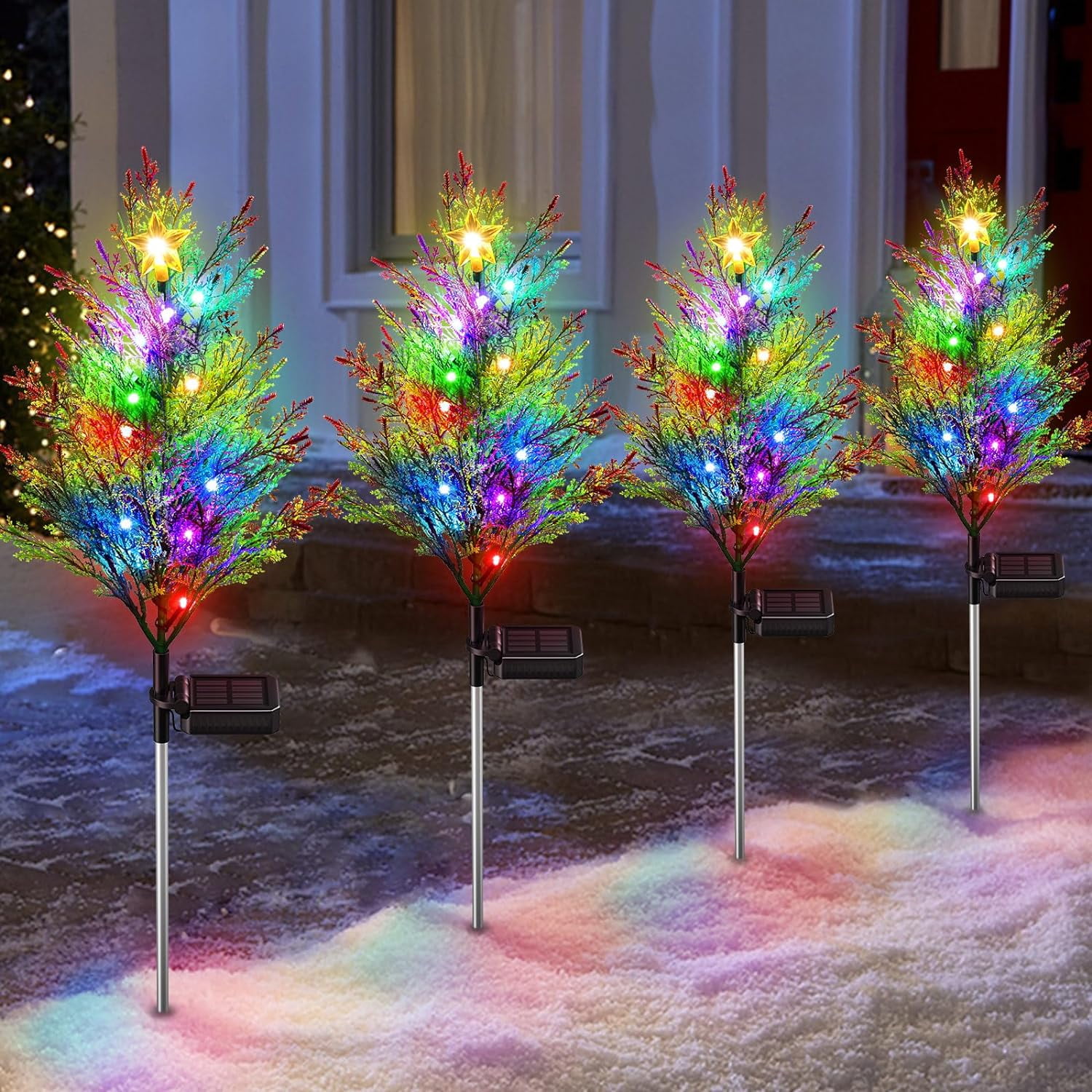 4-Pack Outside Christmas Decorations, Solar-Powered Christmas Tree ...