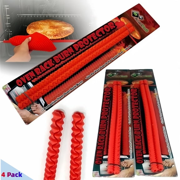 4 Pack Oven Guards for Racks, 14" Heat Resistant Silicone Rack Protectors Shields, Protect Against Burns, Kitchen Gadgets Safety Accessories (Red)