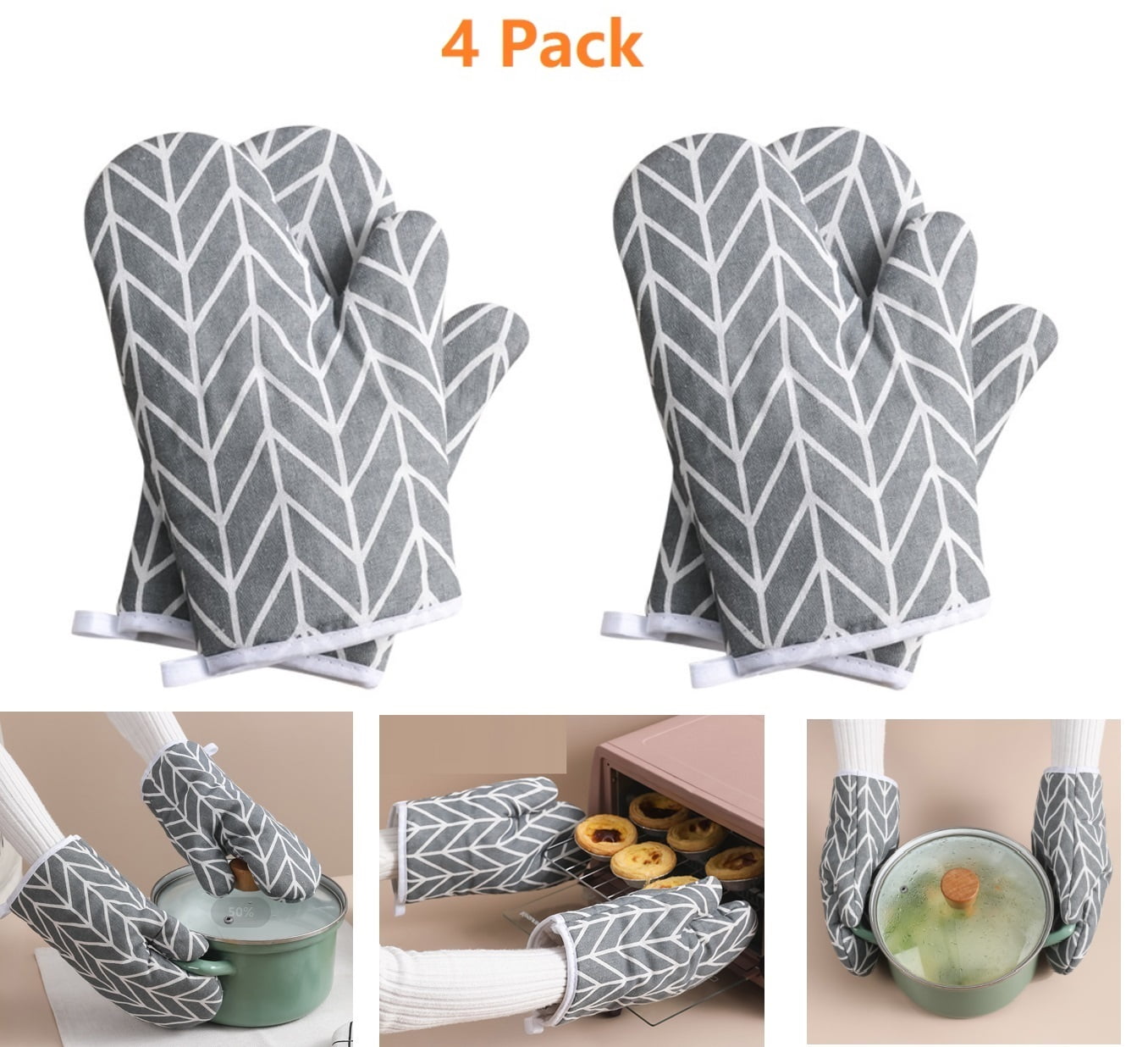 Baking Loop 4 Pack Oven Mitts Oven Gloves Heat Resistant Non-Slip with Hanging Loop ...