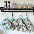 thumbnail image 1 of 4 Pack Oven Mitts and Pot Holders Set, Heat Resistant Fabric Bake Pot Holders Gloves, Green Floral, 1 of 5