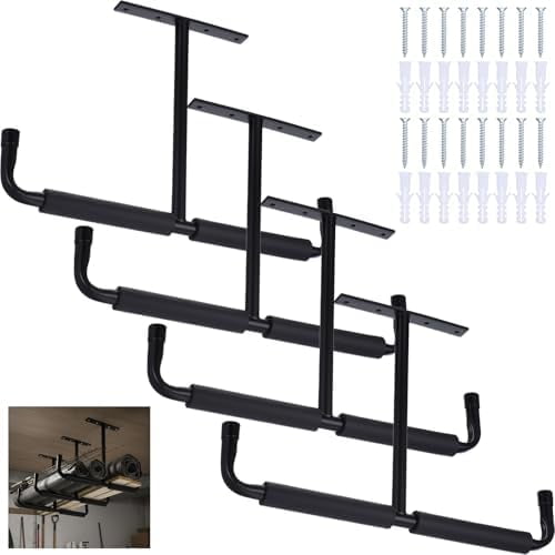 4 Pack Overhead Garage Storage Hooks, 17" Heavy Duty Ceiling Mount Hangers, Double T-Bar Metal Ladder Ceiling Racks, Hanging for Bike, Pipe Lumber, Fishing Rod, Sports Equipment$$