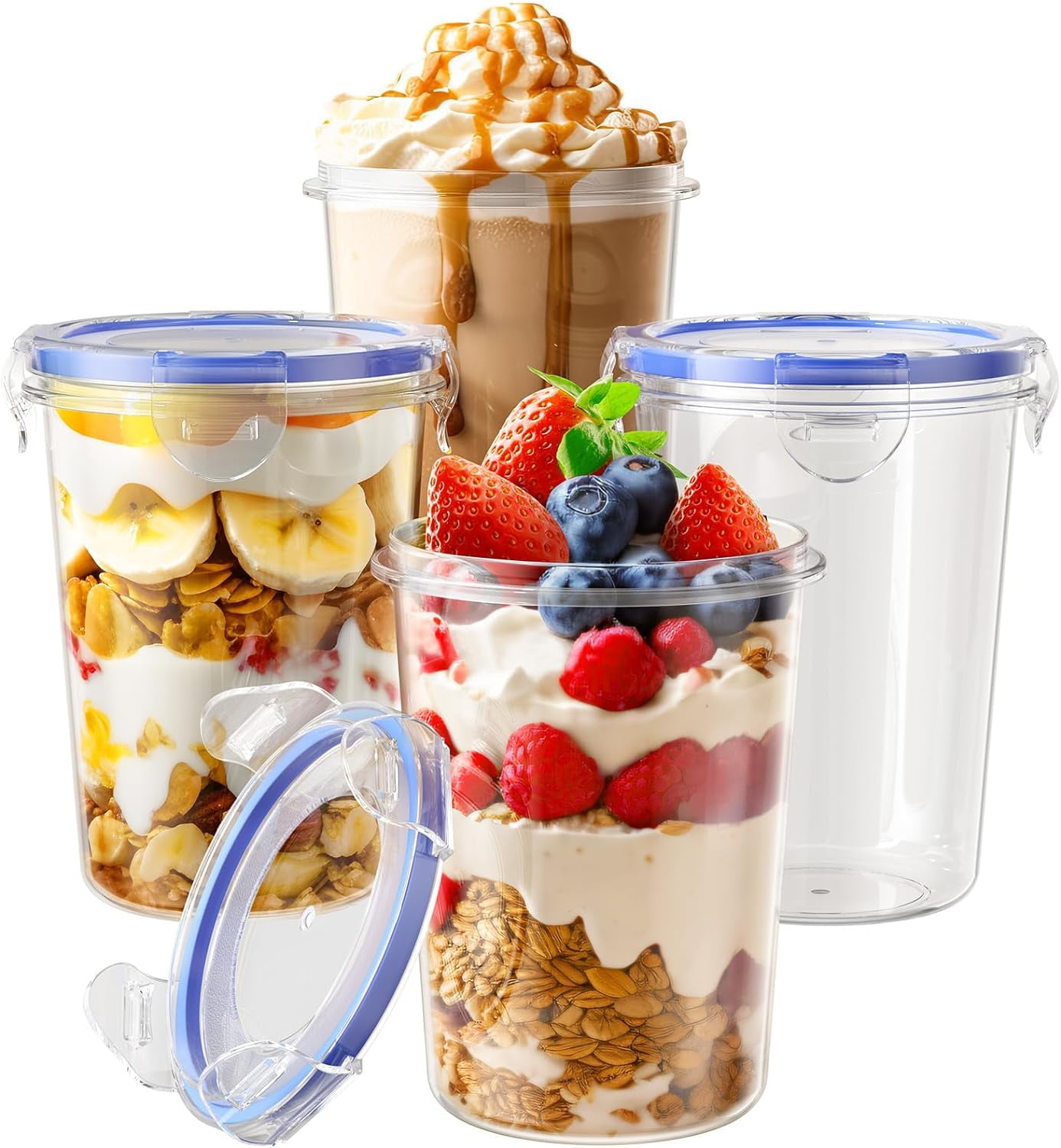 4 Pack Overnight Oats Containers with Lids LeakProof Oatmeal Jars