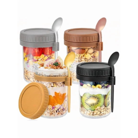 4 Pack Overnight Oats Containers With Lids And Spoons 6 Oz Glass Mason Jars For Overnight Oats Jars Leak Proof Oatmeal Container Great For Cereal Fruit Vegetable Milk Salad Yogurt Meal Prep,27443499
