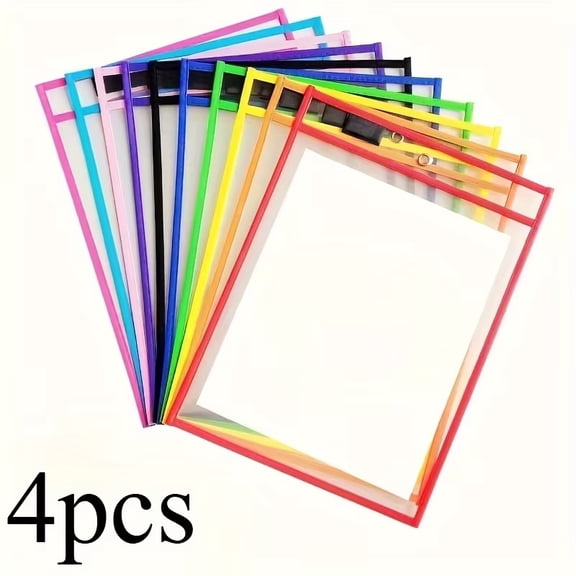 4 Pack Oversized Reusable Dry Erase Pockets Durable Transparent Plastic Sleeves for Classroom, Home & Office Learning Activities