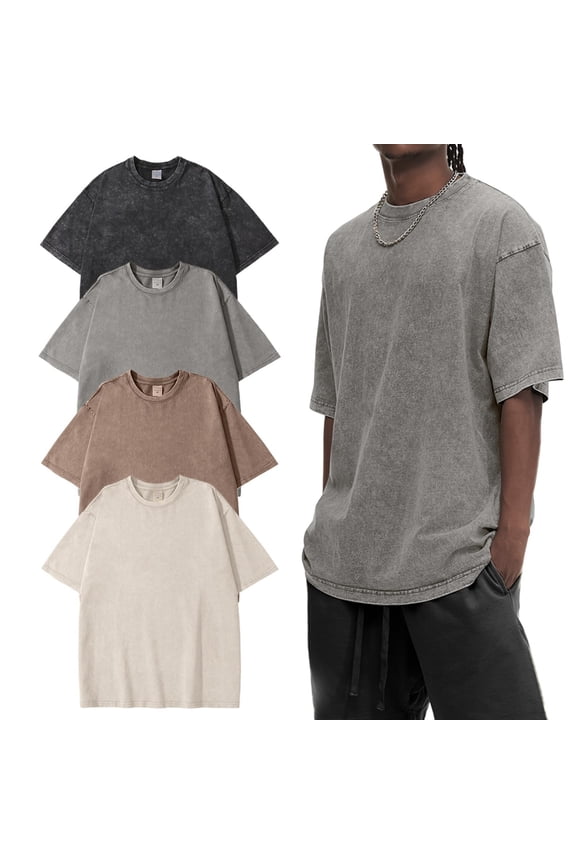 4 Pack Oversized T-Shirts for Men Wash T-Shirts Summer Vintage Heavyweight Shirt Cotton Tees