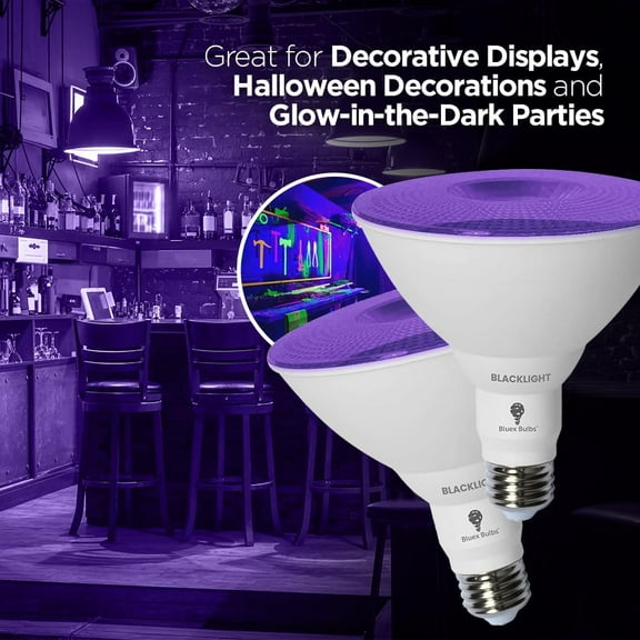 4 Pack PAR38 LED Black Light Bulb, 20W (200Watt Equivalent) E26 Blacklight Bulb Level 385-400nm, Body Paint, Glow in The Dark Party LED Light Bulb Neon Glow Fluorescent Poster