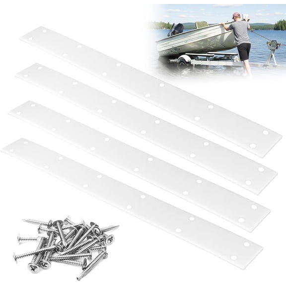 4 Pack PE Boat Bunk Slides, 48" X 5",White,with Pre-Drilled Holes