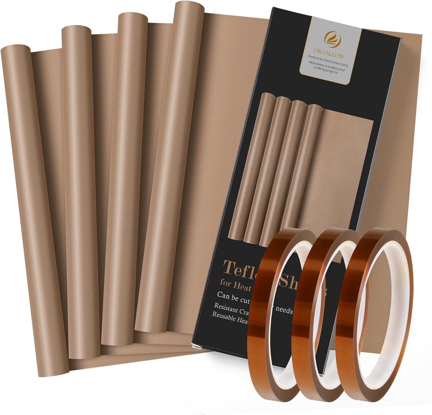 4 Pack PTFE Teflon Sheets for Heat Press, 16x12 Non-Stick Transfer Sheet Heat Press with 3 Rolls Transfer Tape Set for Sublimation Heat Resistant (16x12" Teflon Sheet 4P & 10mm Heat Tape