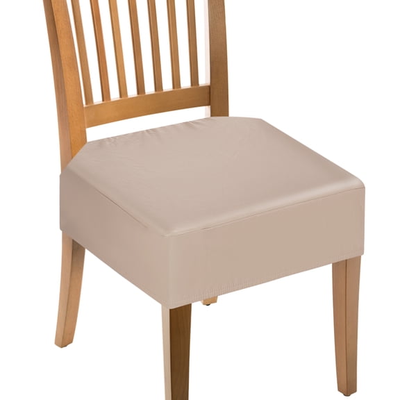 4 Pack PU Dining Chair Seat Covers, Stretch Chair Cushion Slipcovers, Waterproof Rear Covers Protector for Dining Room, Kitchen, Bedroom, Light Brown