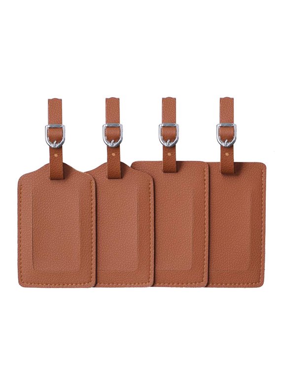 4-Pack PU Leather Luggage Tags Privacy Flap ID Tags with Card Slot for Suitcases & Bags, Stainless Steel Buckle, Travel Accessories