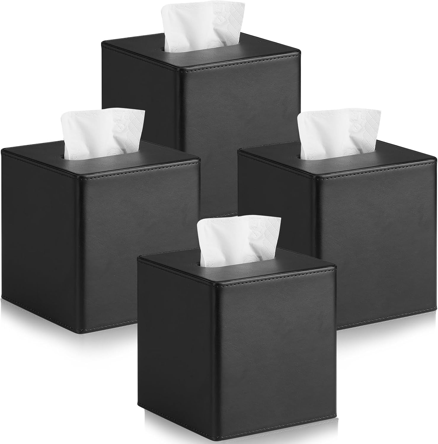 4-Pack PU Leather Square Tissue Box Cover with Magnetic Closure ...