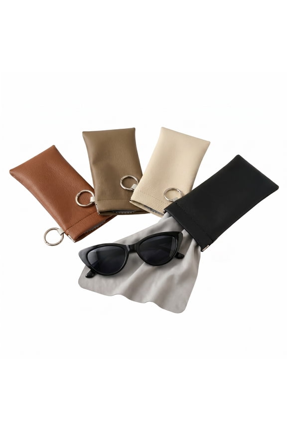 4 Pack PU Leather Sunglasses Pouch, Auto Close Eyeglass Case with Key Ring, Scratch Resistant Multi-Purpose Glasses Sleeve