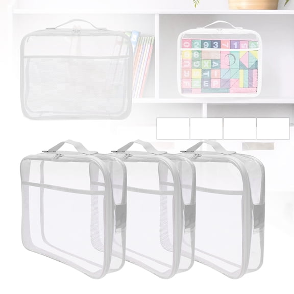 4 Pack PVC Zippered Blocks Set Toy Clay Board Game Storage Organizer Case for Blocks Set Puzzle Small Toy (Name Tag, Manual Pocket)