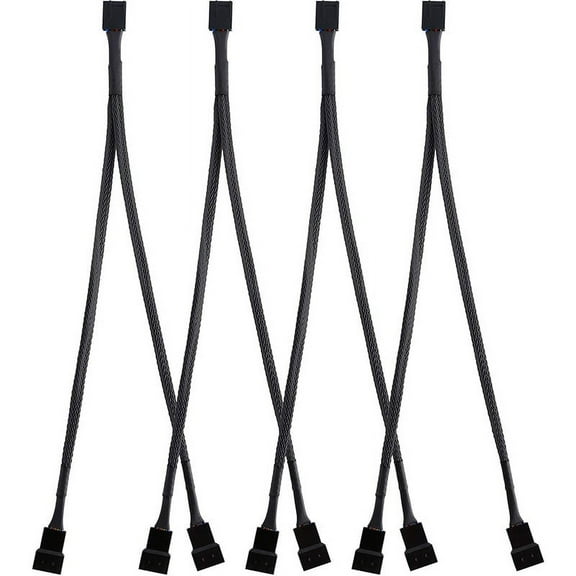 4 Pack PWM Fan Splitter Cable Y Splitter Computer PC Fan Power Cable 4 Pin 1 to 2 Converter, Black Sleeved Braided