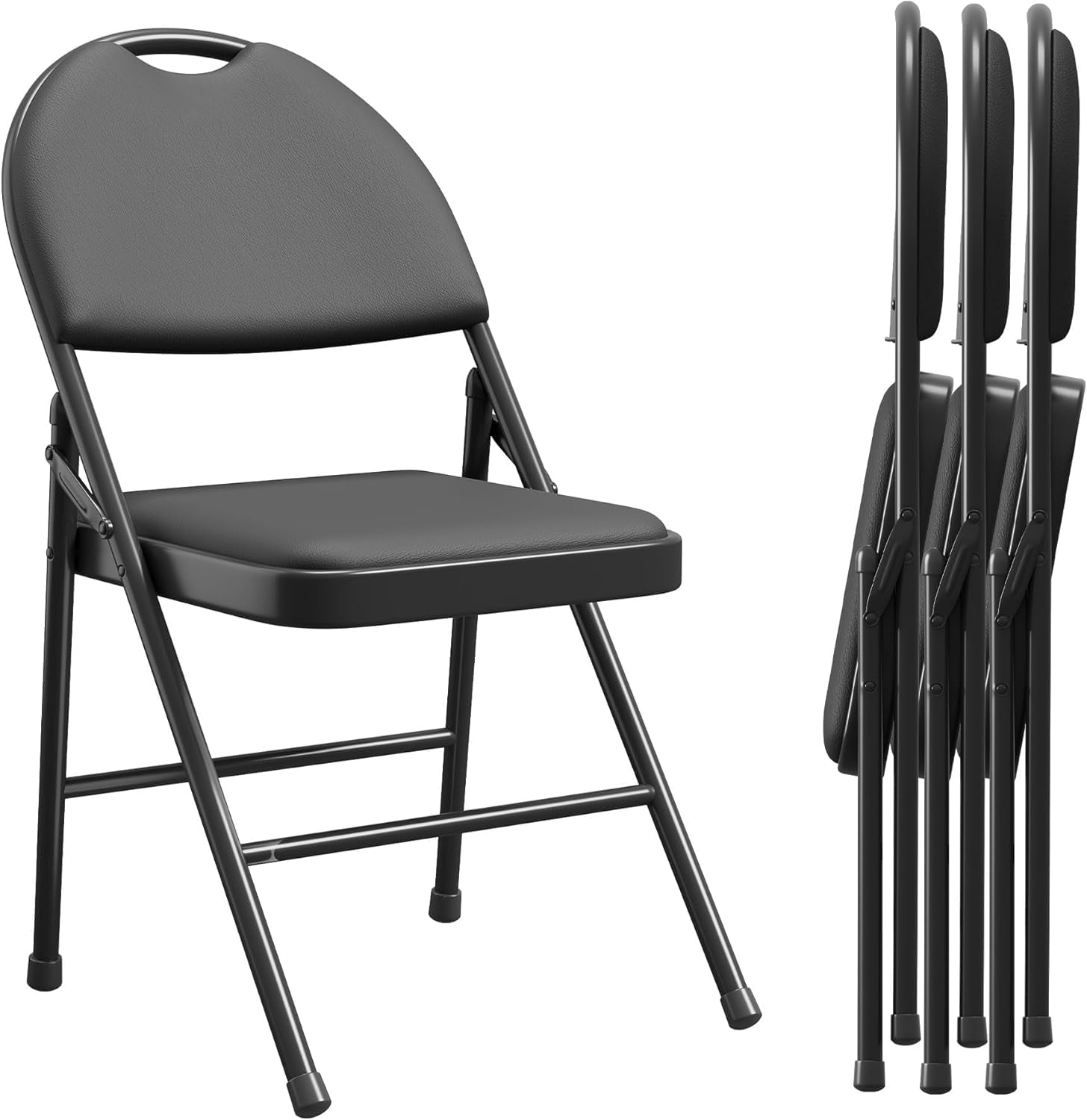 4 Pack Padded Folding Chairs, PU Leather Upholstered Foldable Chairs