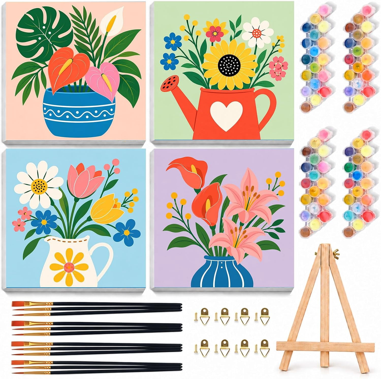 Big Digits 4 Pack Paint by Numbers Kits for Kids with Frame Wooden Easel 8x8 Inch ...