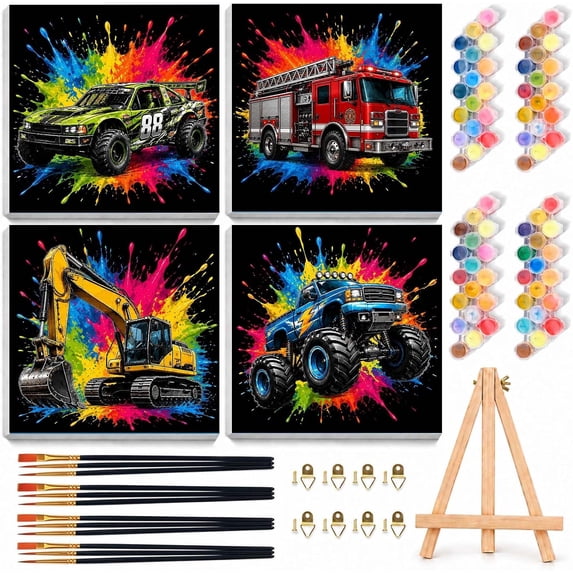 4 Pack Paint by Numbers Kits for Kids with Frame Wooden Easel 8x8 Inch ...