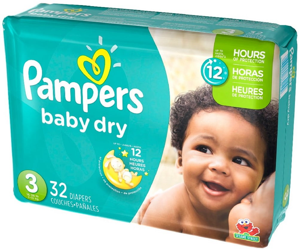 4 Pack - Pampers Baby Dry Diapers, Size 3 32 ea