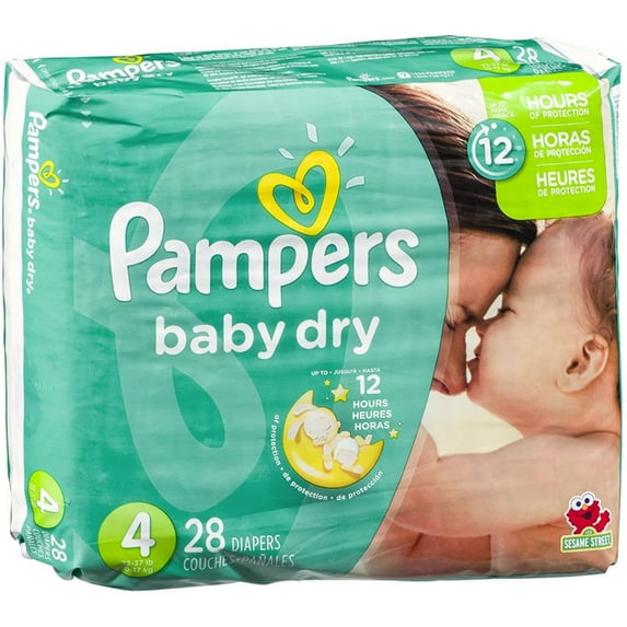 4 Pack - Pampers Baby Dry Diapers, Size 4 28 ea