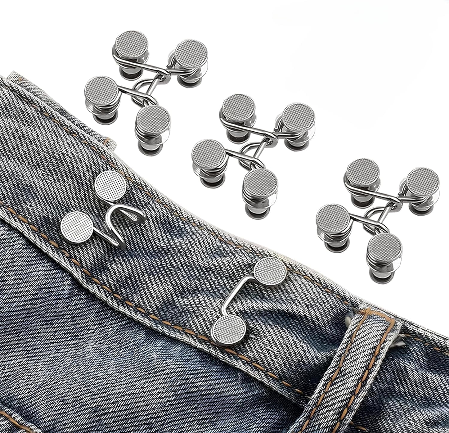 4 Pack Pant Waist Tightener Jeans Button Tightener Waistband Adjuster Clips (Silver)