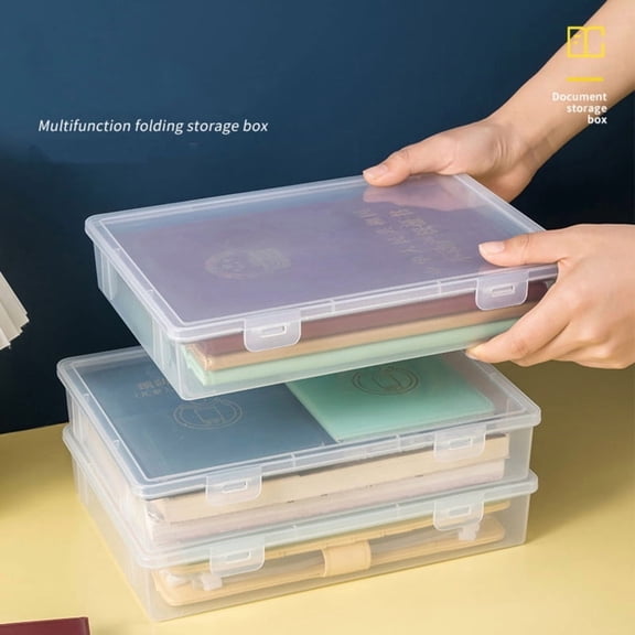 4 Pack Paper Organizer Storage 12x10" Multi-Purpose Plastic File Box with Latching Lids, Containers for A4 Letter, Scrapbook, Document
