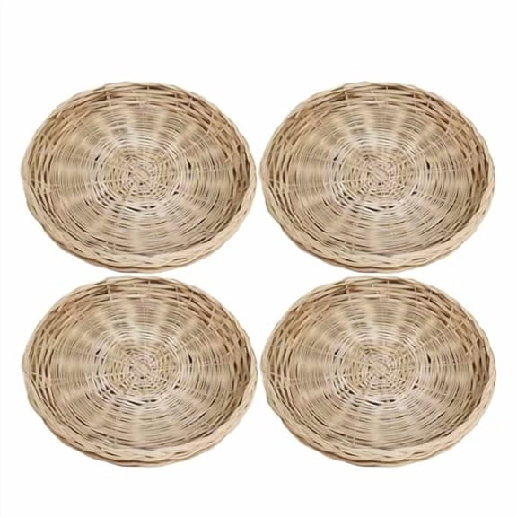 4 Pack Paper Plate Holders,10 Inches Reusable Wicker Charger Basket Plates for Dinner Plates Natural Hand Woven Wicker Paper Plate Baskets for Home Party Daily Dinning Picnic