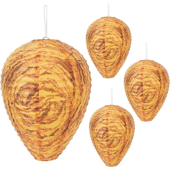 4 Pack Paper Wasp Nest Decoy Hanging Wasp Nest Stay Away from Wasps Hornets Yellow Jackets