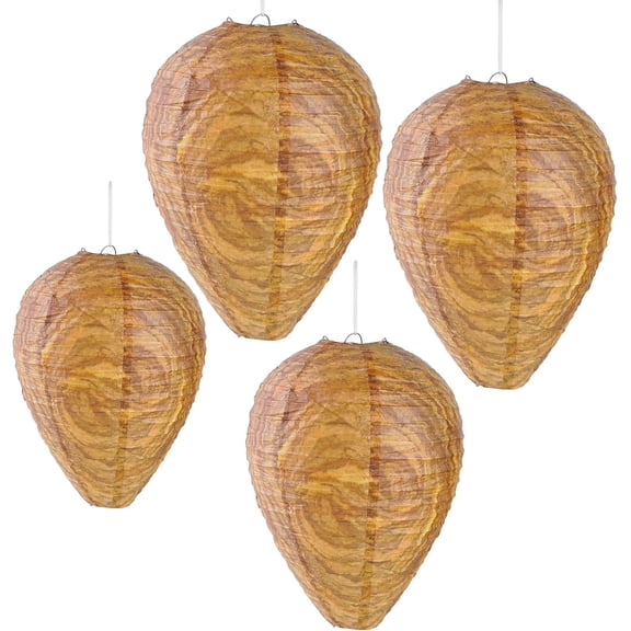 4 Pack Paper Wasp Trap, Fake Wasp Nest Decoy Outdoor Hanging, Stay Away from Wasps Hornets Yellow Jackets