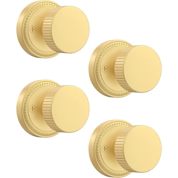 4 Pack Passage Gold Door Knob with Lock. Brush Gold Door Knobs Interior for Bedroom or Bathroom, Heavy Duty Door Handle for Left Right Sided Doors