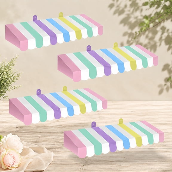 4 Pack Pastel Circus Awning Decorations Macaron 3D Stripe Cardboard Carnival Party Decor Spring Bakery Ice Cream Truck