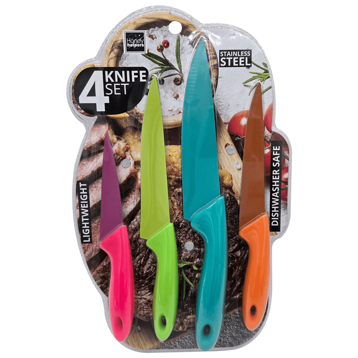 4 Pack Pastel Kitchen Knife Set, Stylish, Functional, Precision Blades for Slicing, Dicing and Chopping with Easy Size Differentiation for All Your Cooking Needs, Colorful