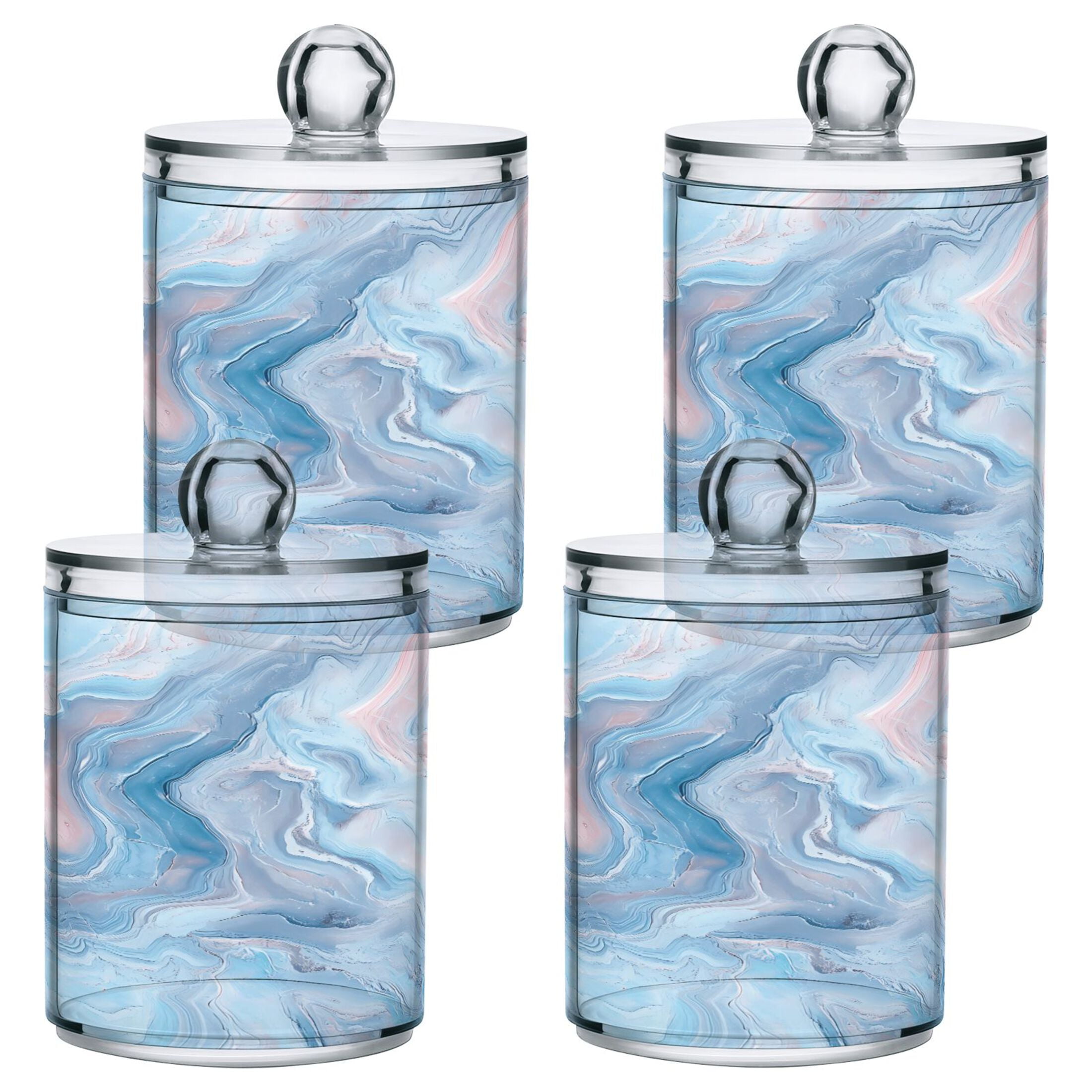 4 Pack Pastel Pink Blue Marble Qtip Holder Dispenser Clear Plastic ...