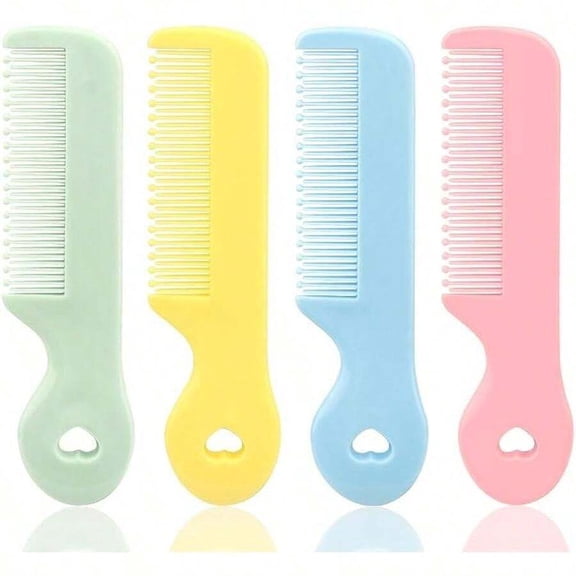 4-Pack Pastel Plastic Hair Comb Set With Heart Cutout Handle
