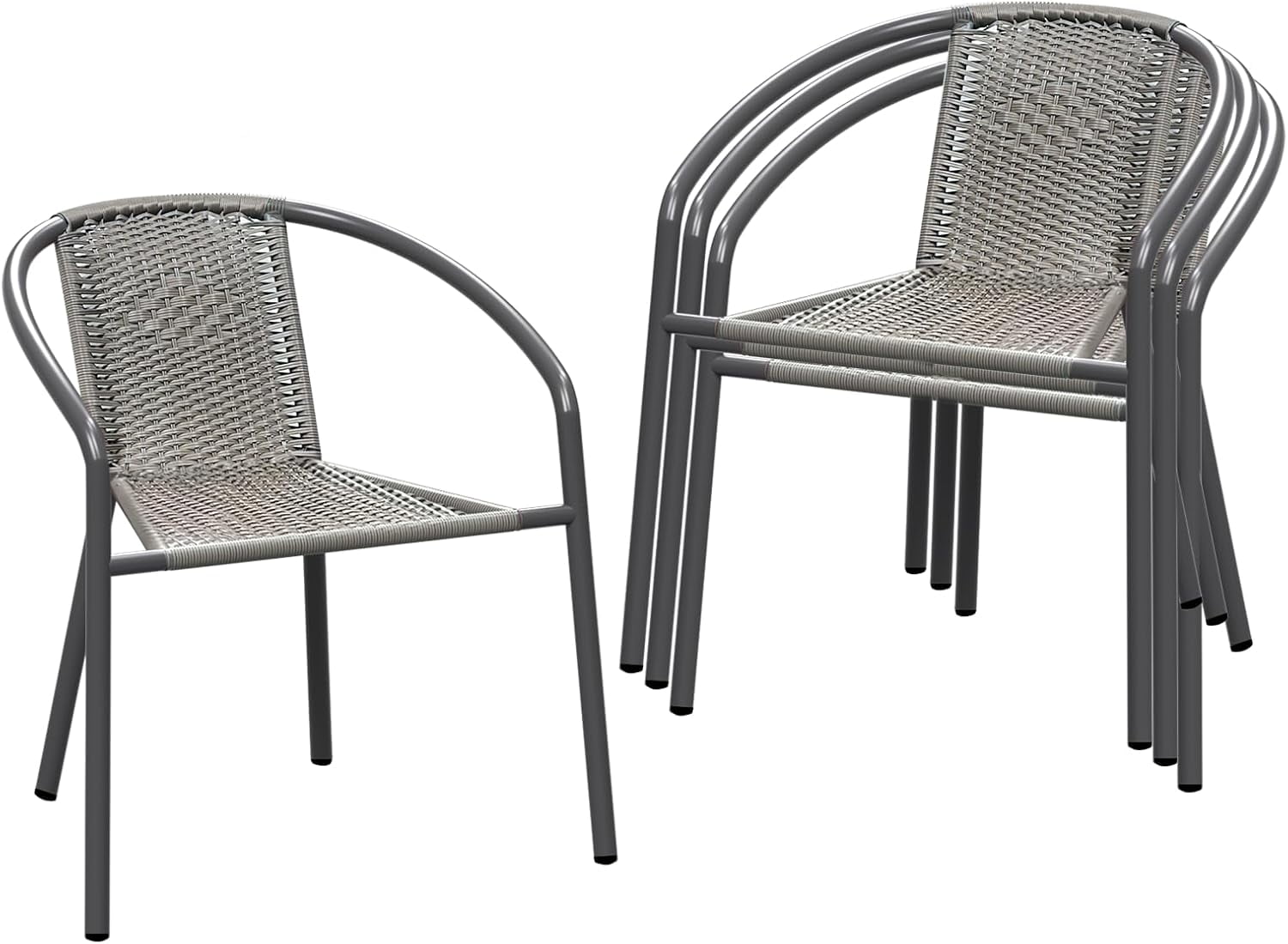 Flash Furniture 4 Pack Gray Rattan Indoor Outdoor Restaurant Stack Chairnull