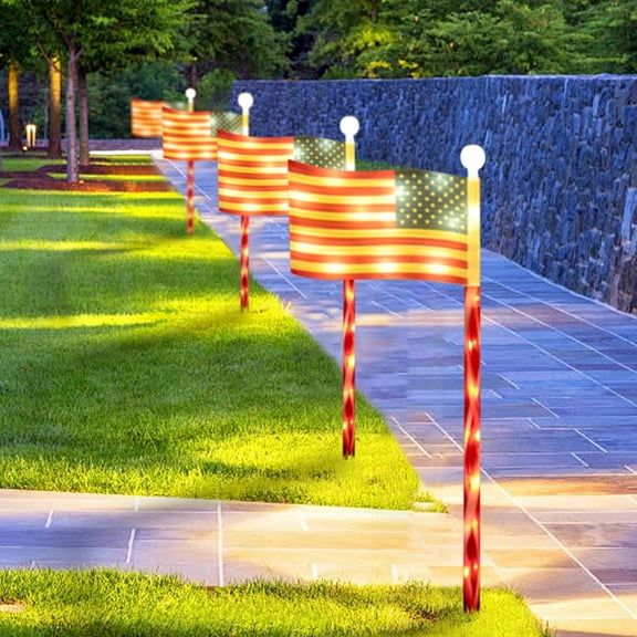 4-Pack Patriotic American Flag LED Lights, Waterproof Yard Lights with LED Strip for Night Illumination B