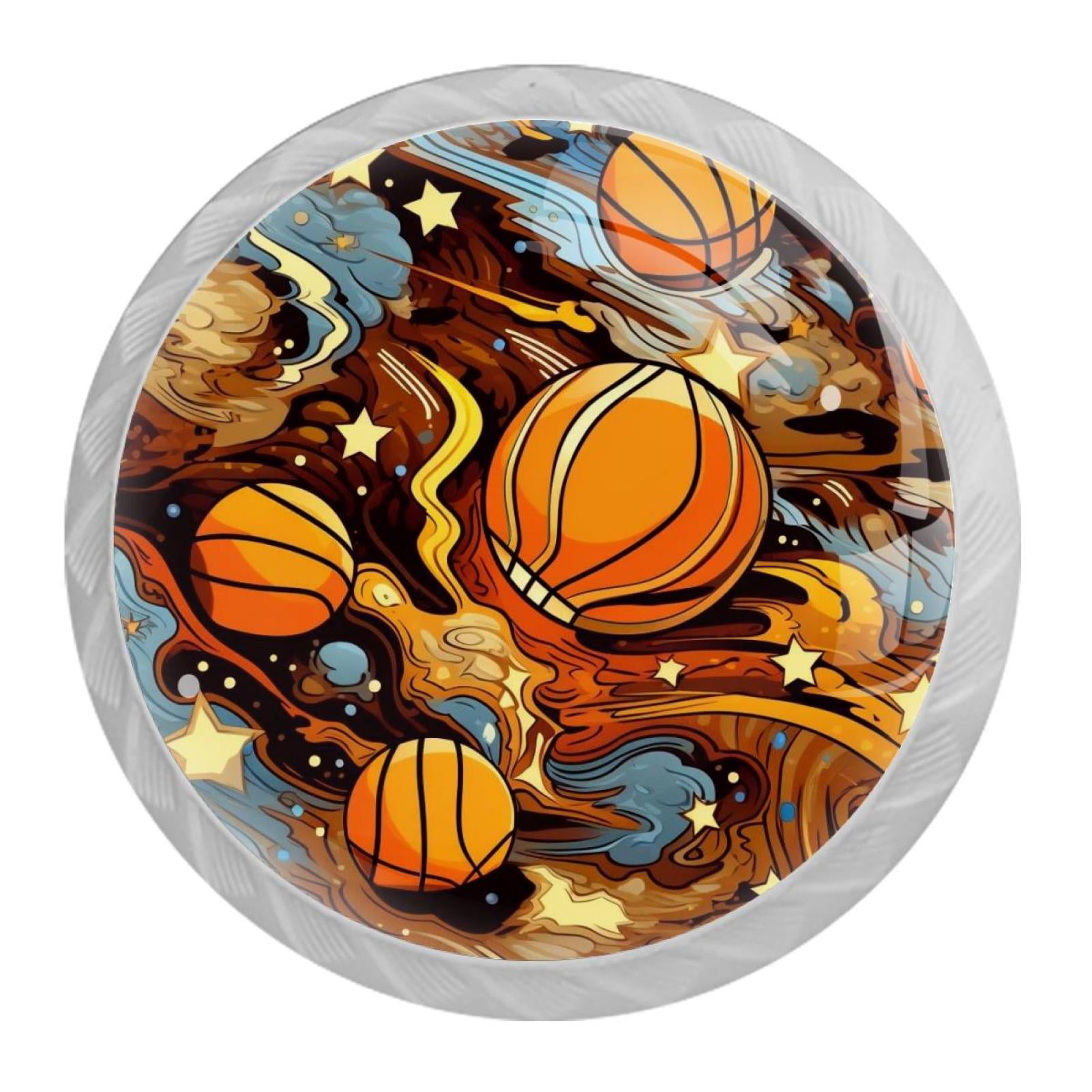 4 Pack Pattern Cabinet Knobs, Basketball Star Abstract Painted Cabinet ...