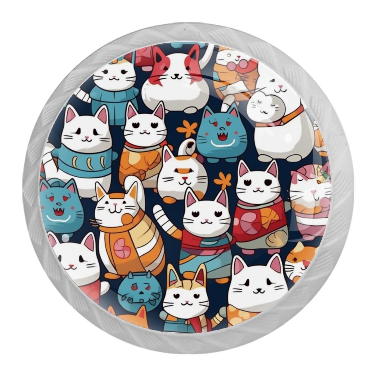 Cute Animal Knobs 2-Pack – Cat & Ball Shape Drawer Pulls – Ceramic & Brass – With Screws For Cabinets, Dressers, Children's Room (Orange)