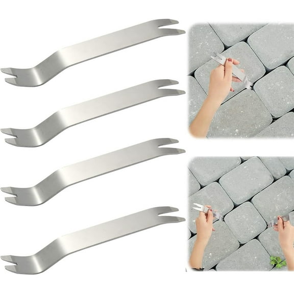 4 Pack Paver Puller Tool,Happon Removal Raise Sunken Brick Tool for Home Garden,Stainless Steel Paver Extractor Tool for Garden Lawn Yard Replace Paver Patio Blocks (7 Inch Long, Silver)