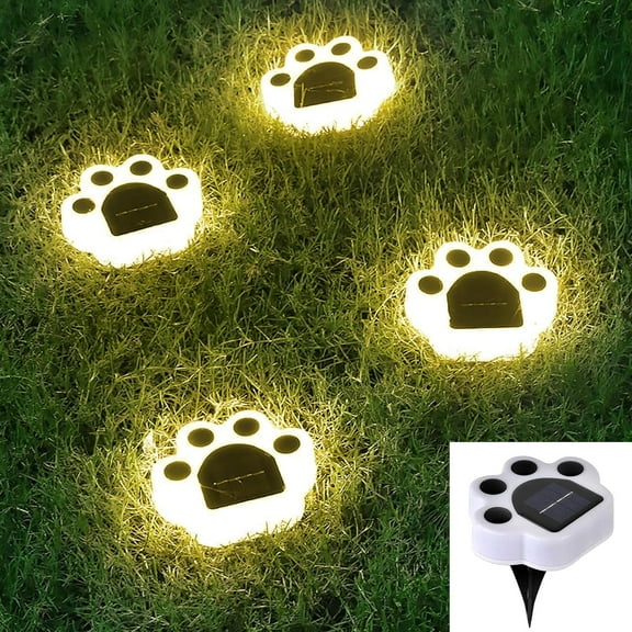 Solar Lights Outdoor, 4 Pack Paw Print Solar Lights Outdoor Waterproof, Cute Solar Lights LED Outdoor Lights for Pathway, Yard, Lawn Decoration Garden Decor (Warm Yellow, Long Lasting)