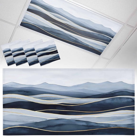 4 Pack Peak Golden Texture Fluorescent Light Covers for Ceiling Lights Blue Watercolor Cloud Diffuse Effect Magnetic Ceiling Light Covers Overhead Light Filters for Office Classroom Home