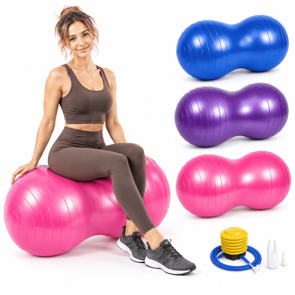 4-Pack Peanut Exercise Balls with Pump, Anti-Burst PVC, Adjustable Size for Active Seating, Core, Home Office and Gym Use