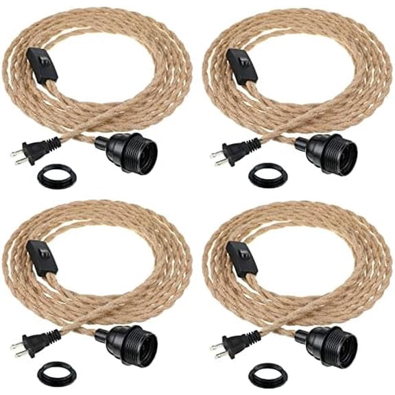 4 Pack Pendant Light Cord, 15ft Plug in Kit with Switch, Industrial Vintage E26 E27 Socket Set for Edison Bulbs, Farmhouse Decor, Retro Lamp Cable DIY$$Tools & Hardware Other