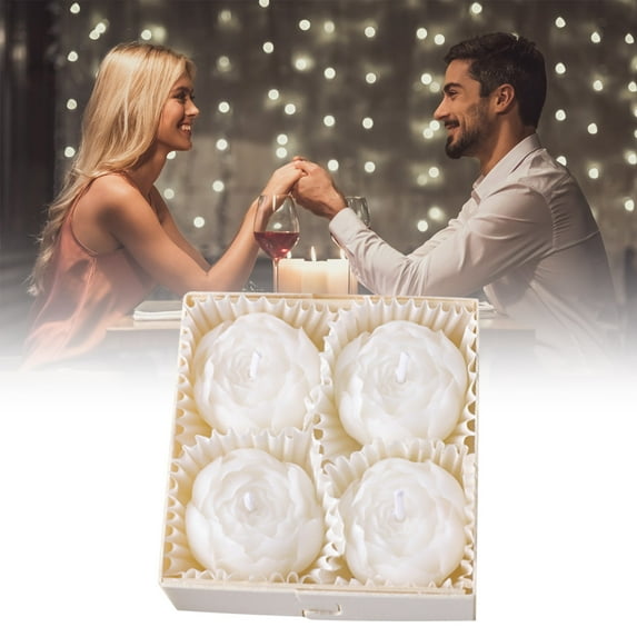 4 Pack Peony Flower Scented Candle Set, Soy Wax Aromatherapy Candle Gift Box, Floral Shaped Relaxation Candles, for Anniversaries, Wedding Gifts & Home Spa Decor