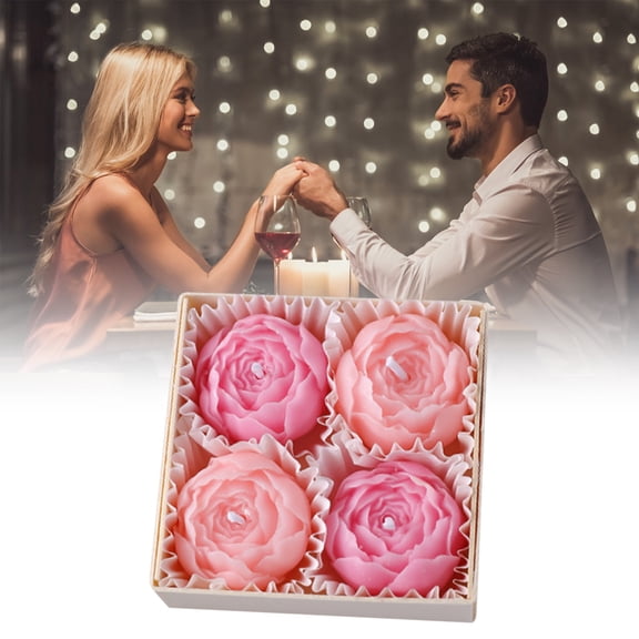 4 Pack Peony Flower Scented Candle Set, Soy Wax Aromatherapy Candle Gift Box, Floral Shaped Relaxation Candles, for Anniversaries, Wedding Gifts & Home Spa Decor