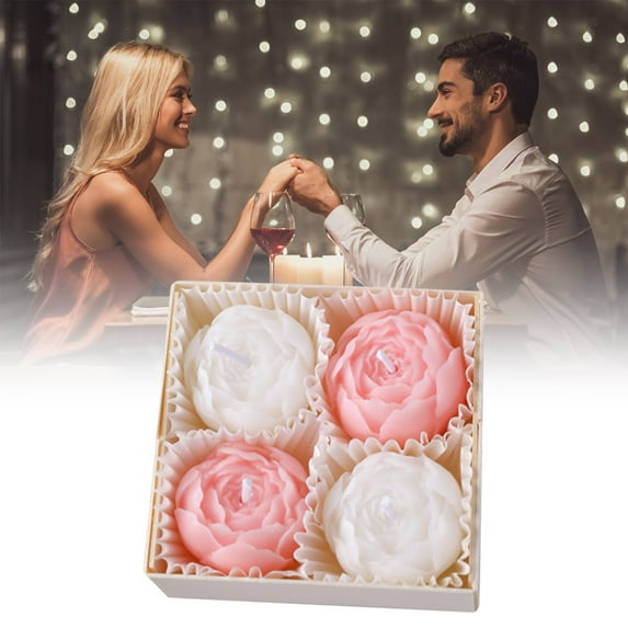 4 Pack Peony Flower Scented Candle Set, Soy Wax Aromatherapy Candle Gift Box, Floral Shaped Relaxation Candles, for Anniversaries, Wedding Gifts & Home Spa Decor