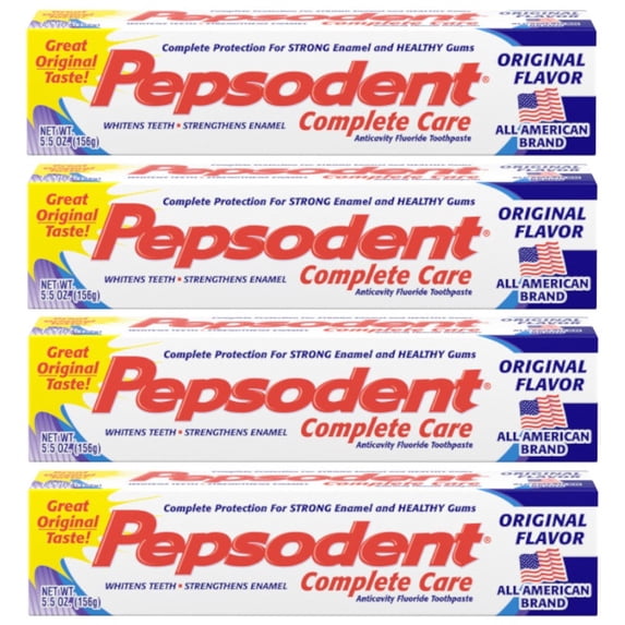 Pepsodent Complete Care Anticavity Fluoride Toothpaste 5.5 Oz (Pack of 4) | Original Natural Toothpaste Sensitive Teeth | Enamel Repair Toothpaste | Whitening Teeth | Cavity Protection | Healthy Gums